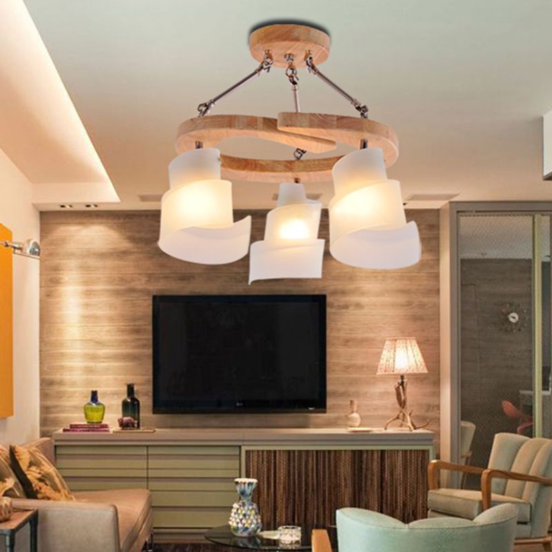 Pannello a spirale soggiorno il lampadario illuminazione in vetro glassato bianco 3/5 lampadine a sospensione moderna sospensione con scaffale in legno