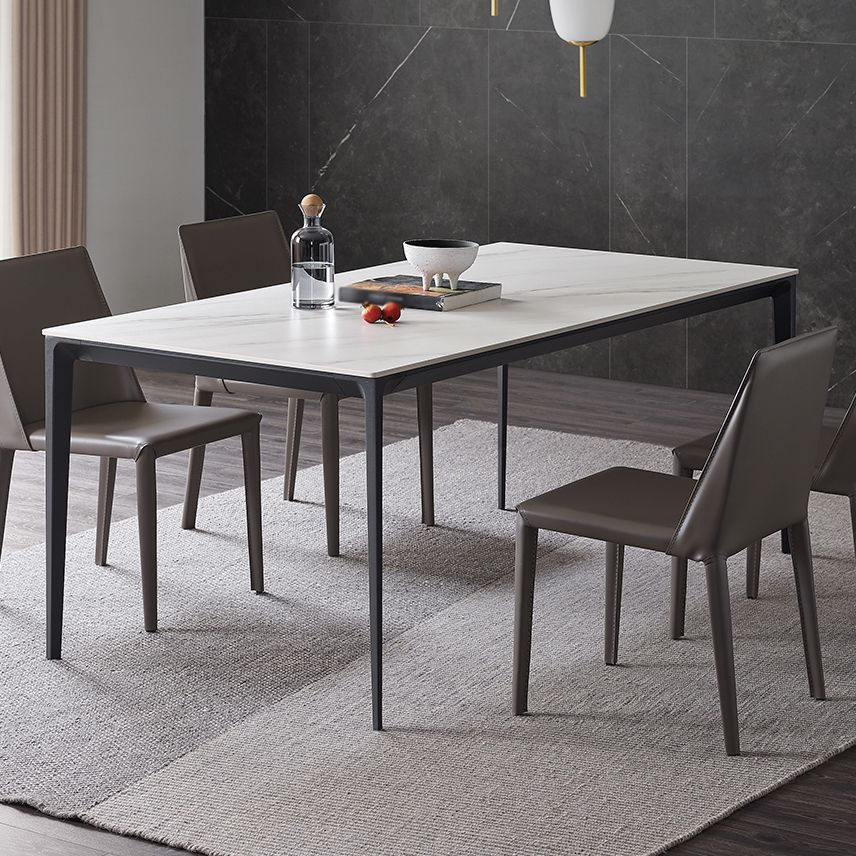 Modern Style Sintered Stone Dining Table White Rectangle Table with 4 Legs for Kitchen