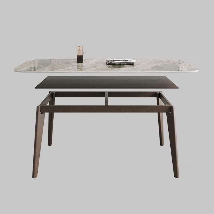 Contemporary Solid Wood Dining Table Sintered Stone Dining Table with 4 Legs