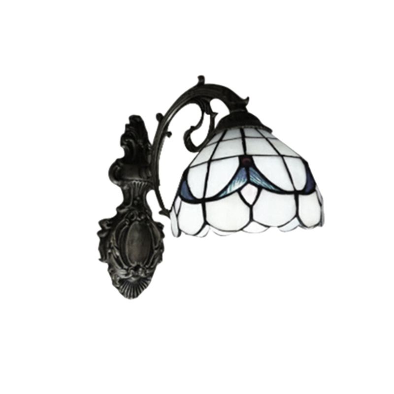 Tulip Motif Bathroom Sconce Light Glass 1 Light Tiffany Stylish Wall Sconce in Antique Bronze Finish