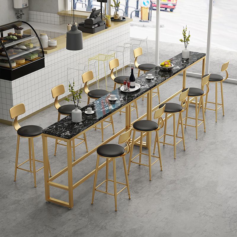 Glam Style Upholstered Barstool Round Low Back Bar Stool with Gold Frame