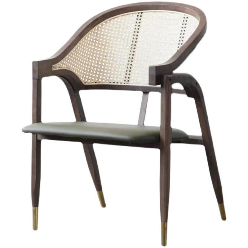 Glam Rattan Dining Chairs Open Back Dining Side Furniture with Wood Legs in Matte Finish
