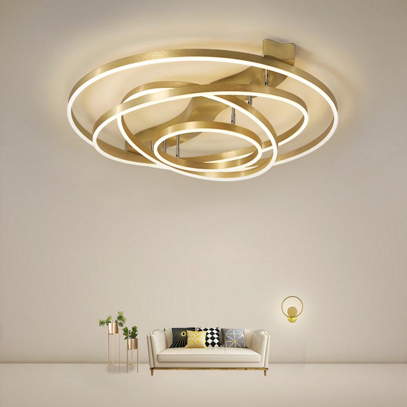 Gold Finish Ring Ceiling Mount Lamp Artistic Metal Adjustable LED Semi Flush Light