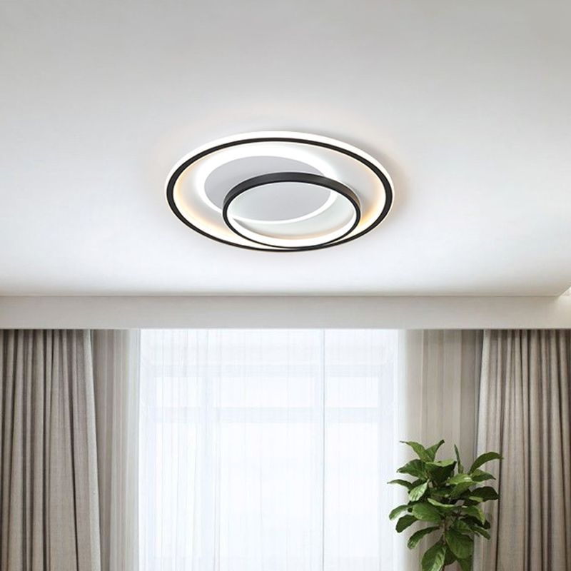 Novelty Minimalist LED Ceiling Lamp Black Triple-Round/Square/Rectangle Flush Mount Light with Acrylic Shade, Warm/White Light