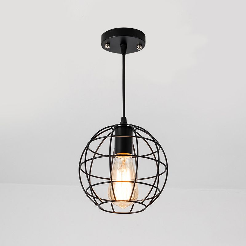 Zwart metalen 1 lichte hanglamp indsutriale retro sferische kooi hangende lamp voor restaurant