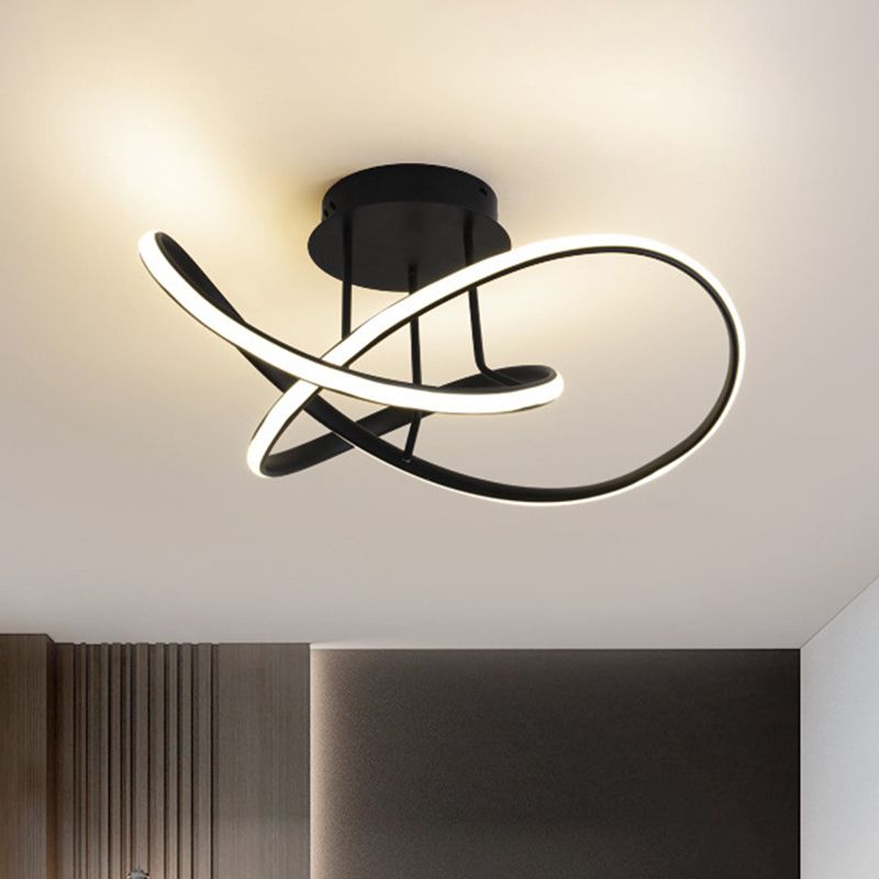 19.5"/23.5" W Acrylic Swirl Wave Ceiling Mount Minimal LED Black Semi Flush Mount Light Fixture in Warm/White Light