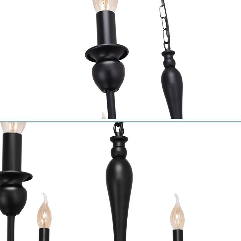 Armero de metal industrial Arena colgante Candelier Ligera de vela negra Bombilla expuesta Restauración Restaurante Lámpara