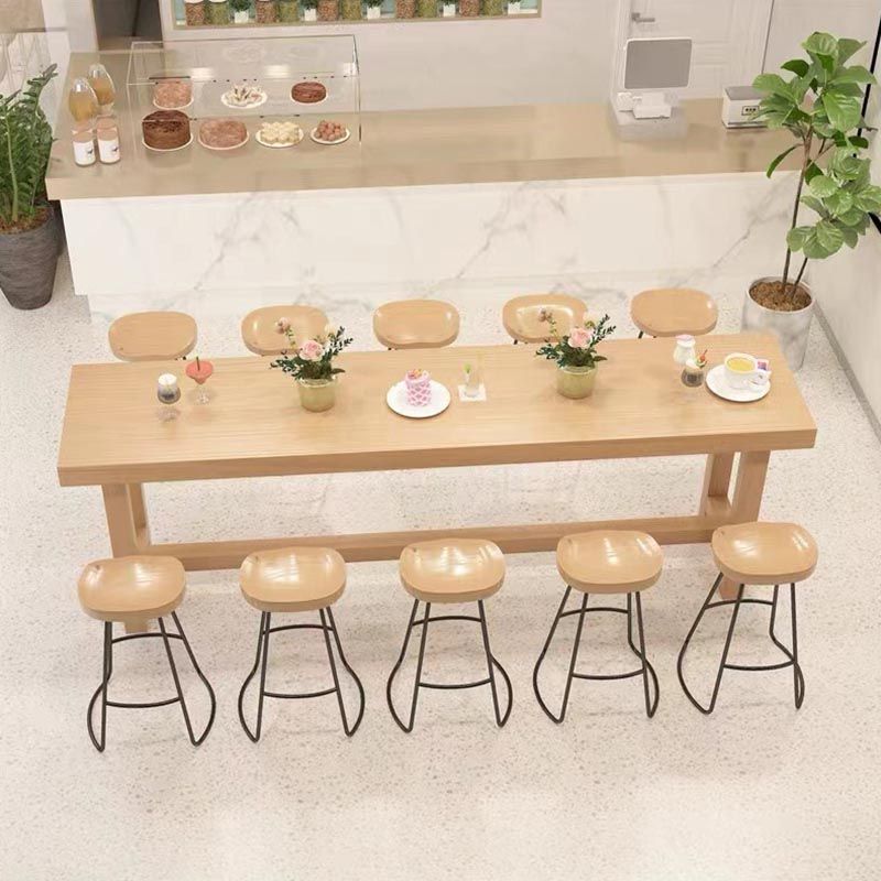 Modern Rectangle Table and Stool Set 1/2/6/11 Pieces Solid Wood Bar Table Set in Natural