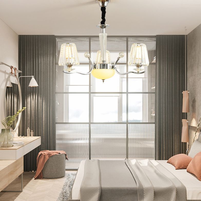 Transparent Ribbed Crystal Chandelier Light Modernism Multi Lights Dining Room Suspension Pendant Light with Sliver Twisted Arm