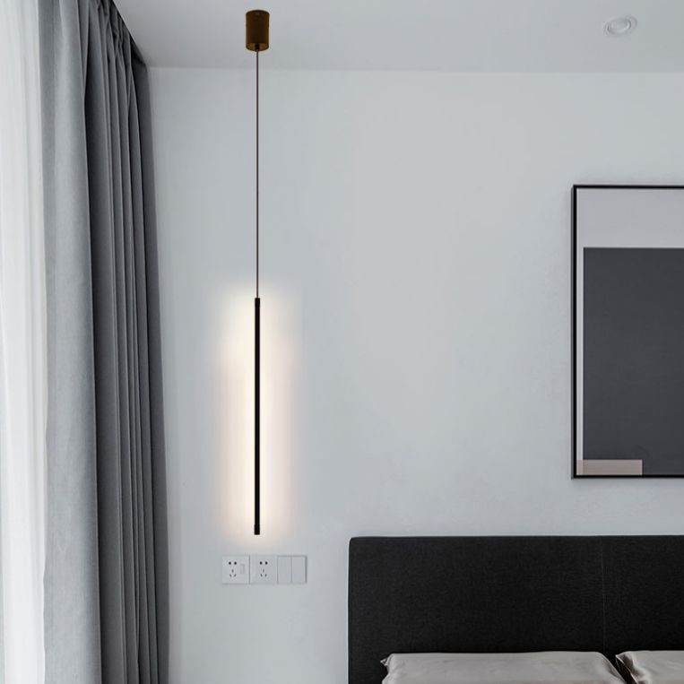 Black Aluminum New Modern Hanging Ceiling Light Linear 1-Light Pendant Light for Bedroom