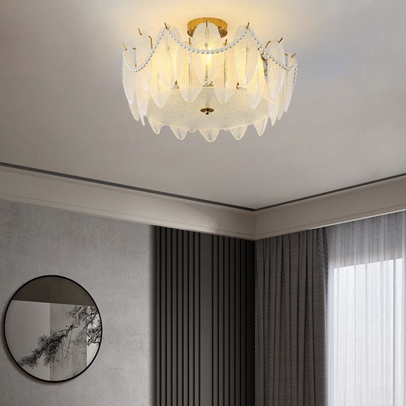 Round Shape Glass Flush Light Modern Style Multi Lights Flush Mount Fixture in Gold