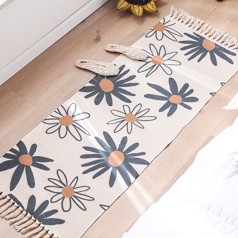Modern Plant Printed Rug Multi-Colored Jute Area Carpet Easy Care Pet Friendly Stain-Resistant Indoor Rug with Tassel for Bedroom