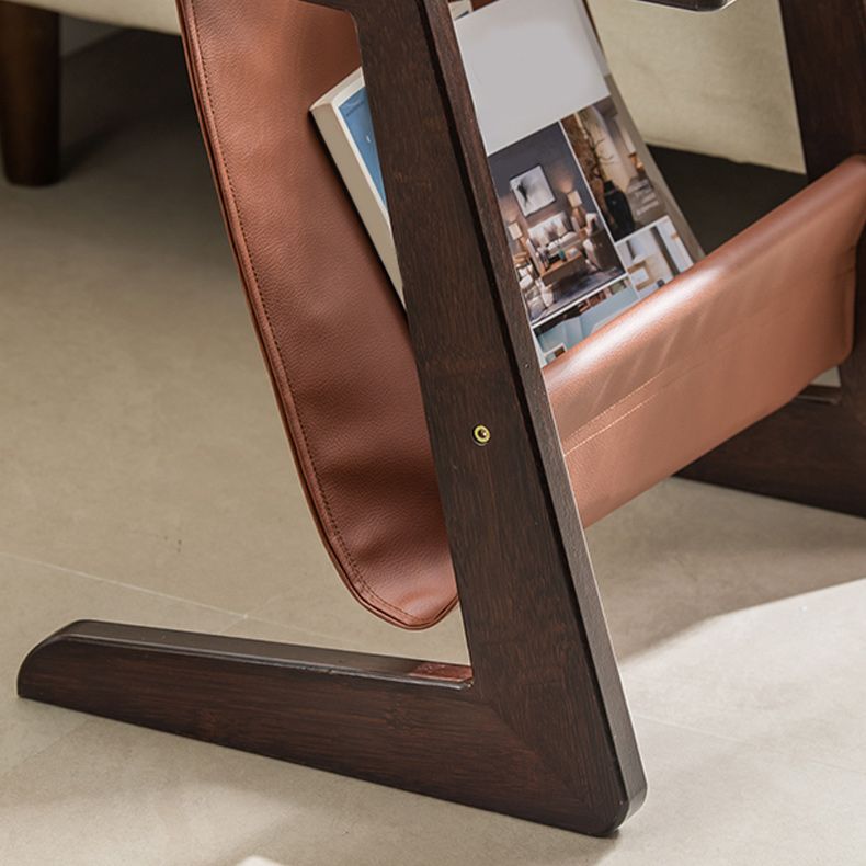 Modern Rectangle Glass Top Side Table Wood Abstract base End Table with Magazine Holder