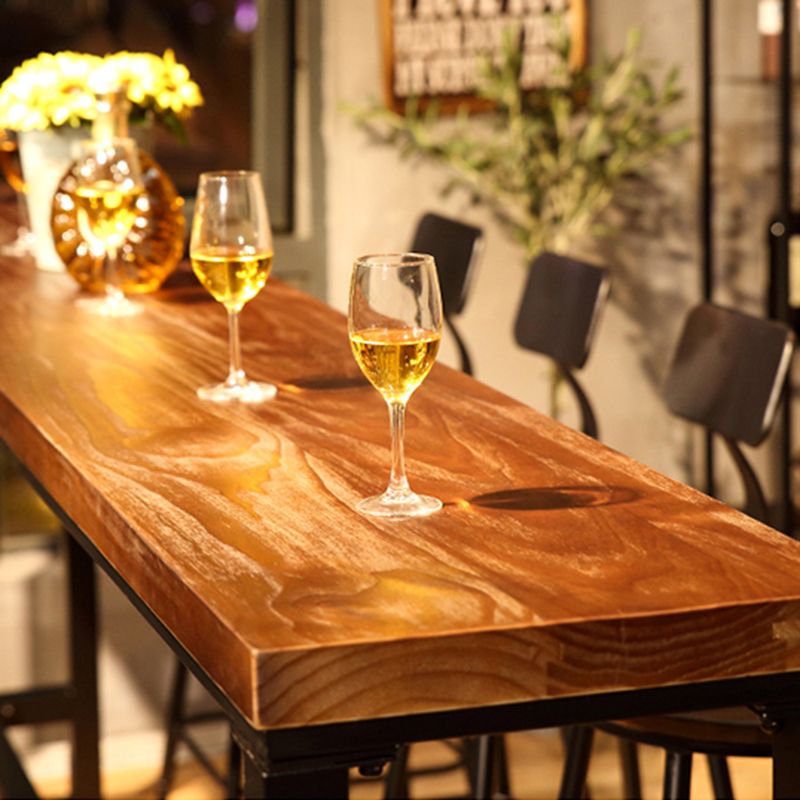 Pine Wood Top Rectangular Bar Table Industrial Pub Table with Trestle Base in Black