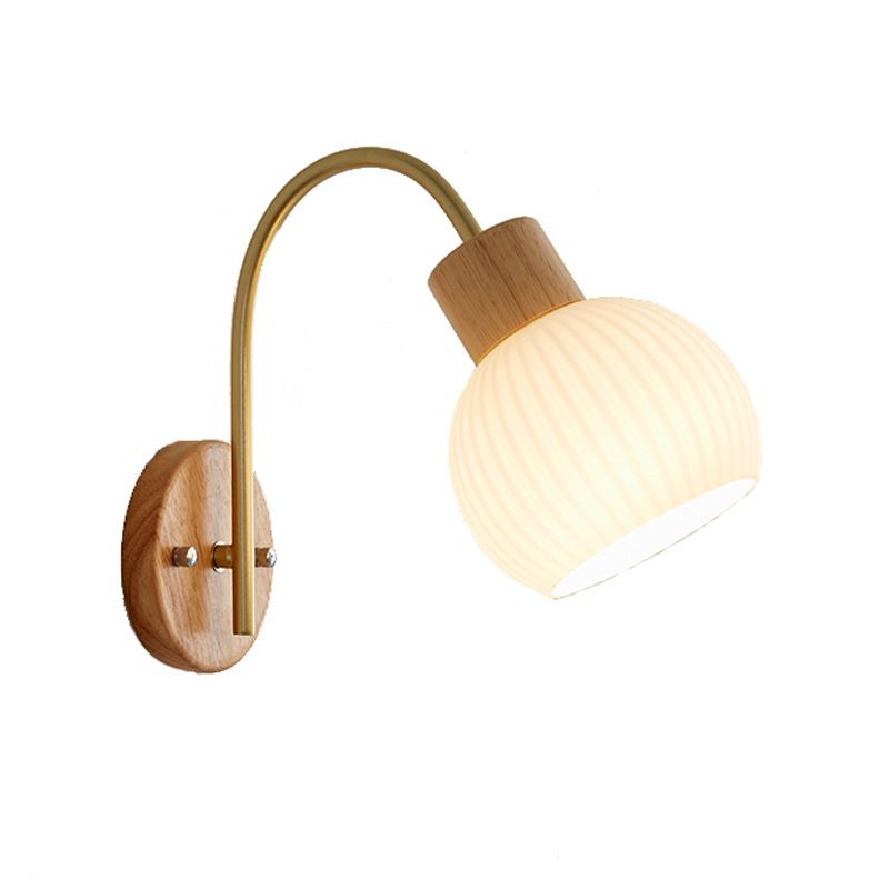 Single Modernism Beige Wall Mounted Sconce Shaded Wall Light with Wood