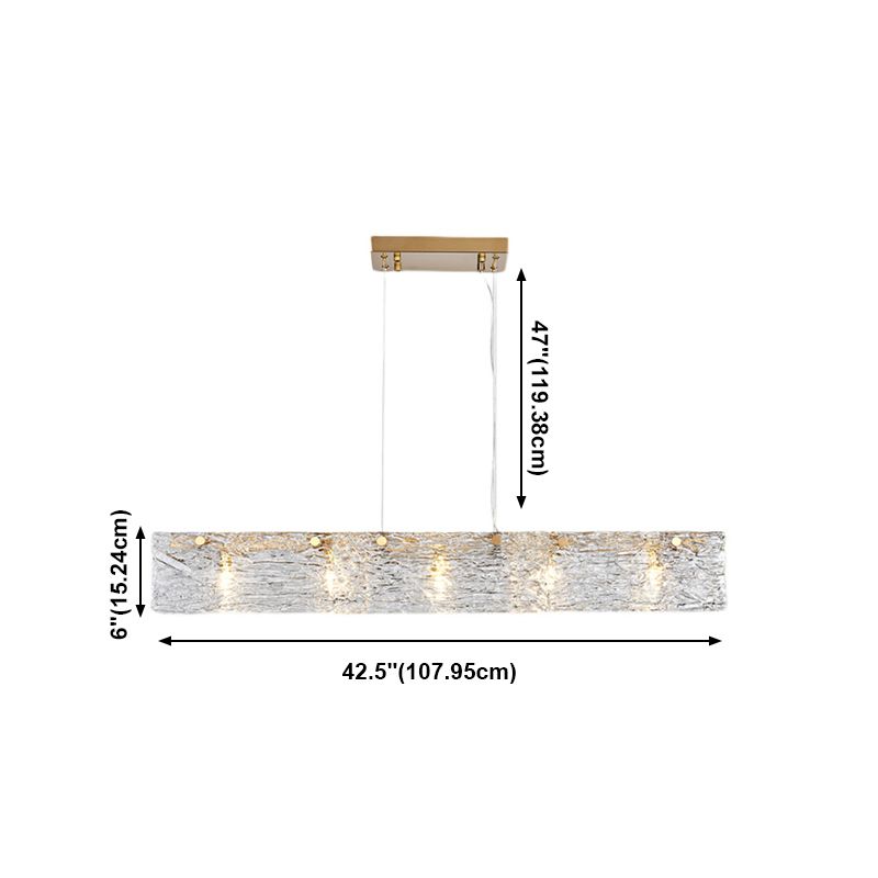 Accesorio de iluminación de isla de vidrio rectangular simplicidad lámpara de araña de isla transparente