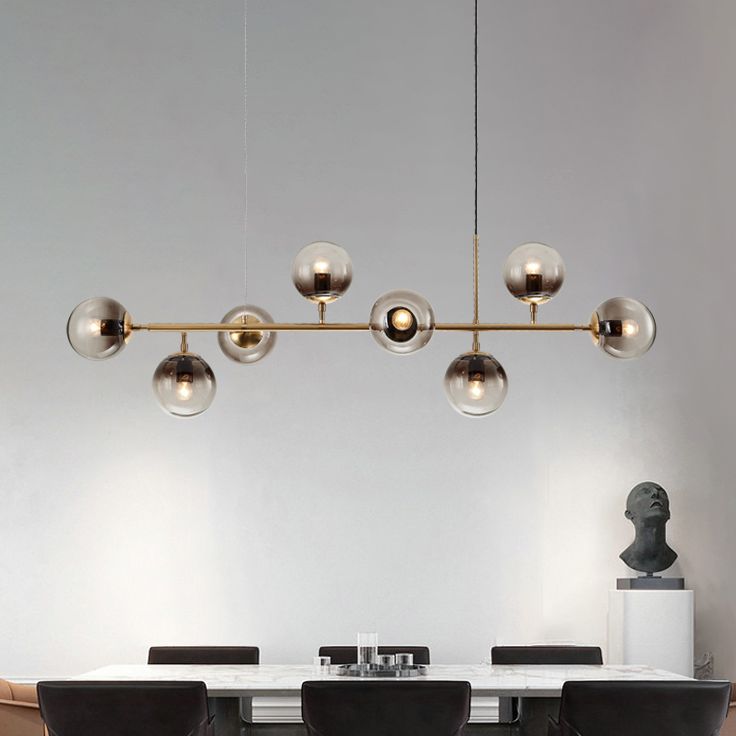 Metal Linear Design Island Lighting Fixture Modern Minimalist Glass Bubble Shade Hanging Light for Kitchen Dining Room
