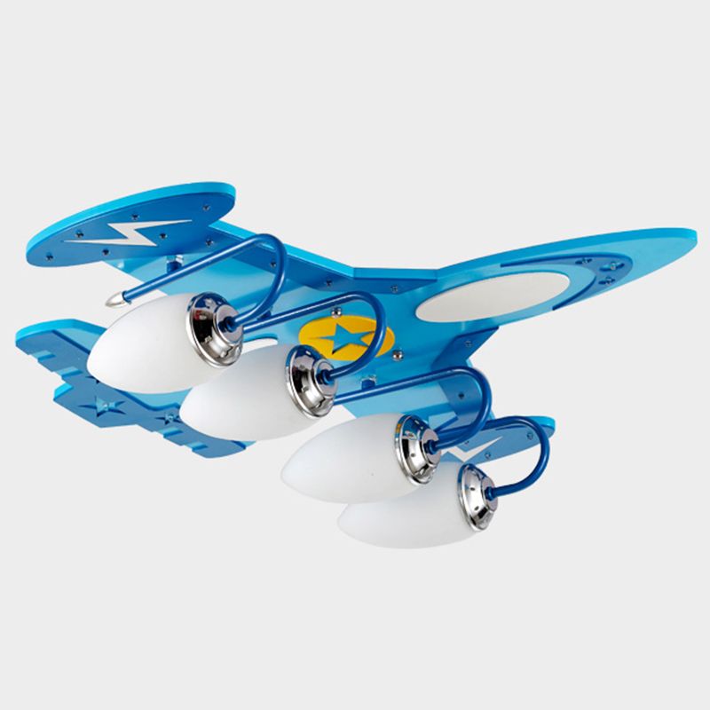 Blue Glass Flush Mount Creative Plane Flush Ceiling Light for Children's Room