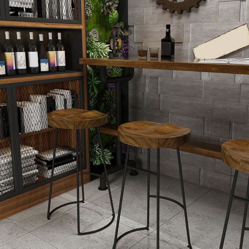 Armless Solid Wood Dining Stool Contemporary Bar Stool with Footrest