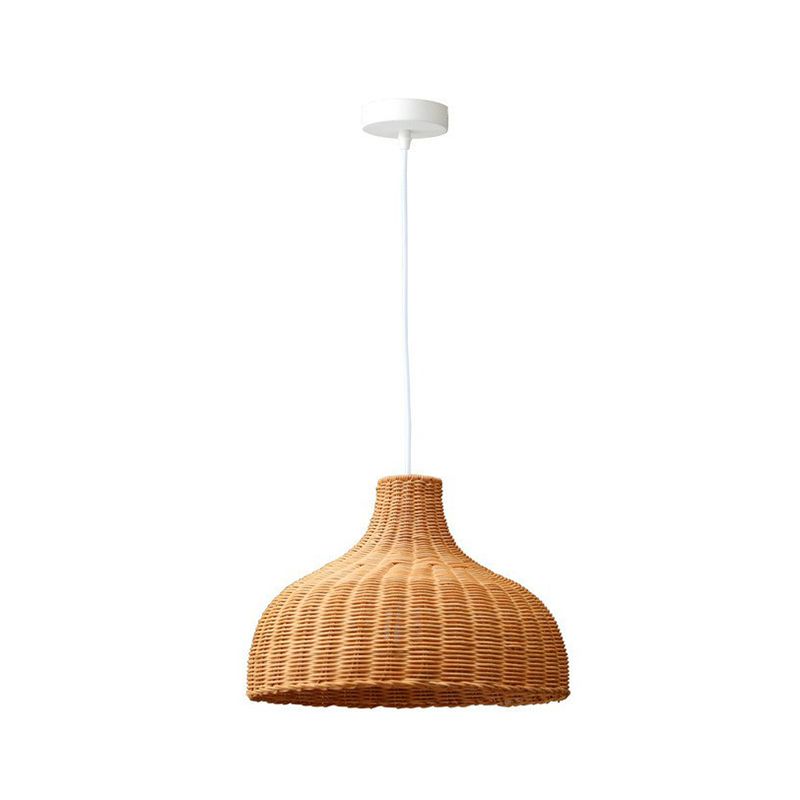 Asian Style Onion Shaped Hanging Lamp Bamboo 1-Light Living Room Pendulum Light Fixture