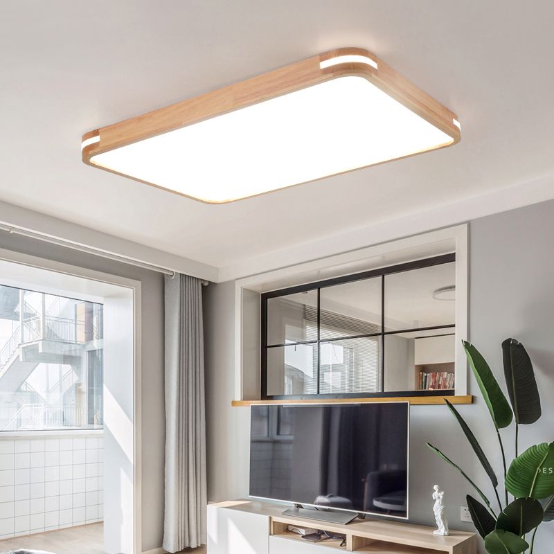 23.5"/31.5"/37.5" Brede Rechthoekige Flush Mount Hedendaagse Houten Beige LED Flush Mount Lamp in Wit/Warm/Natuurlijk Licht met Acryldiffuser