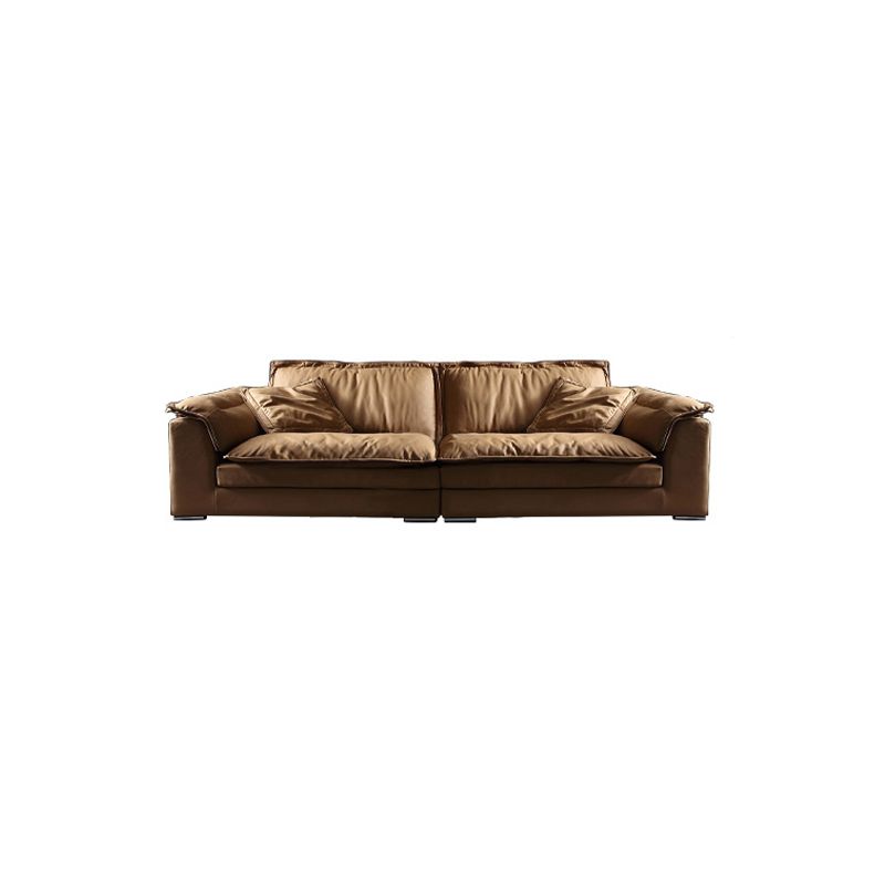 Modern Faux Leather Brown Sofa Pillow Top Arm Cushions Sofa & Chaise