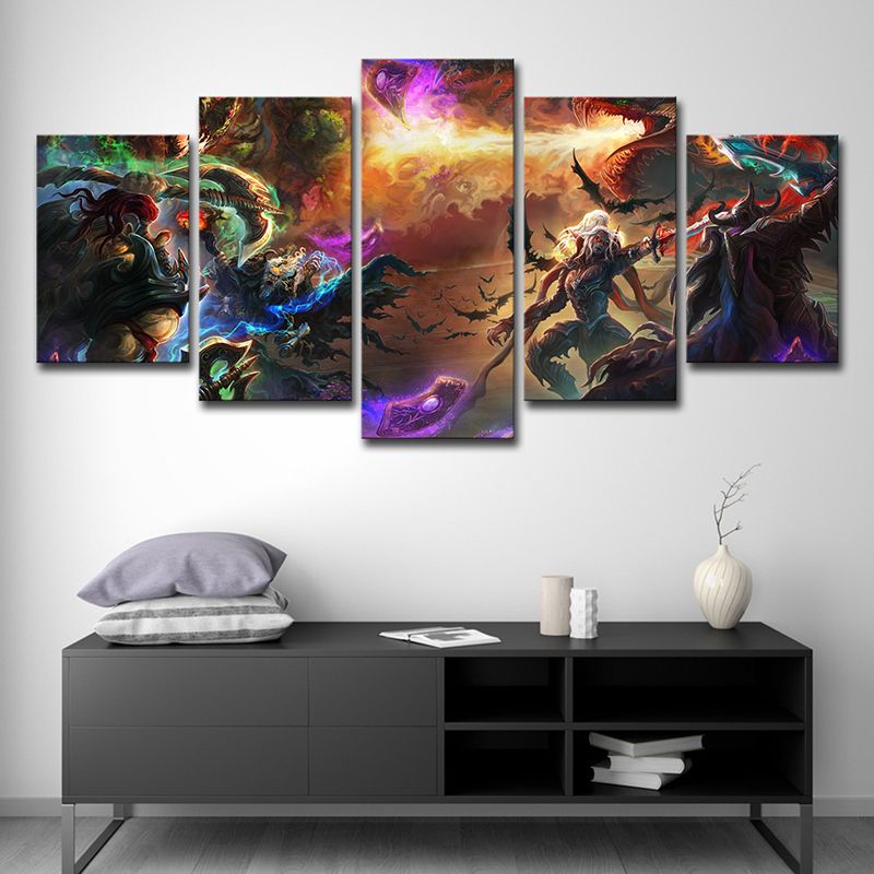LOL World of Warcraft Art Print Yellow Canvas Made Wall Decor for Room, Multi-Piece