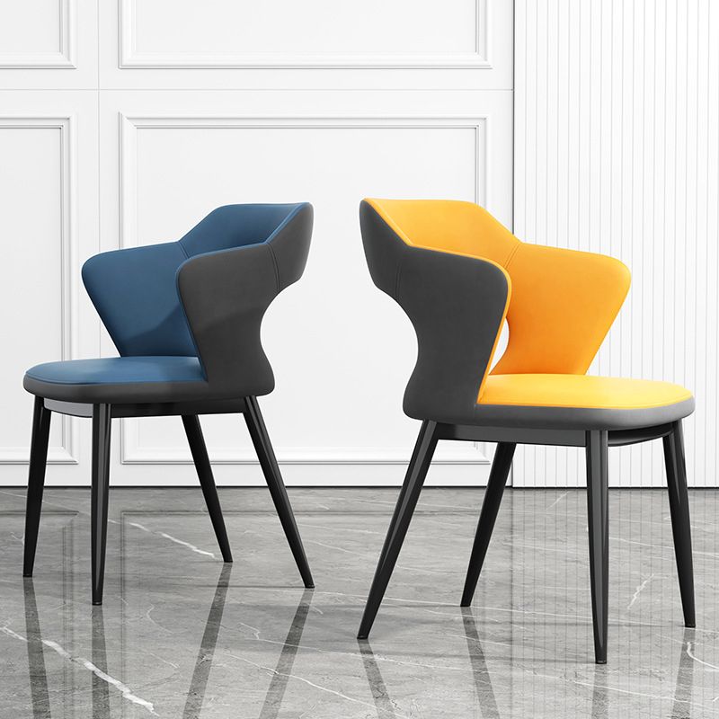 Mid-Century Modern Armless Side Chair Leather Basic Four Leg Side Chair for Bedroom