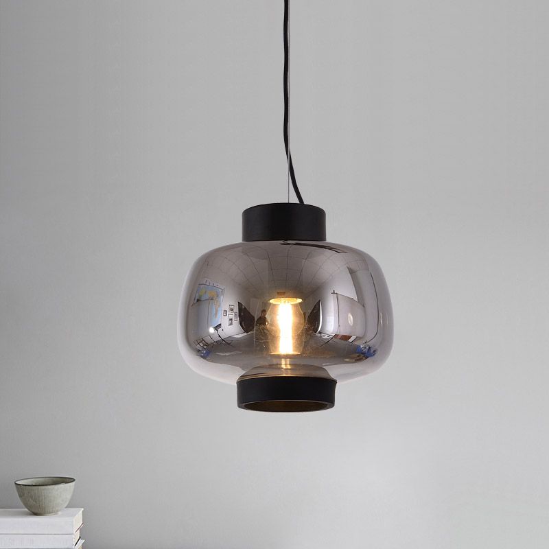 Lantern Living Room Suspension Light Smoke Gray/Cream/Cognac Glass 1-Head Modernism Hanging Pendant