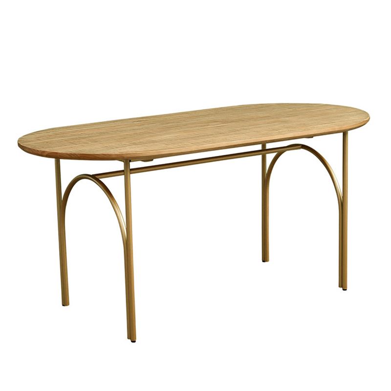 Zeitgenössischer Massivholz Khaki Esstisch Oval Form Standard Esstisch für Küche