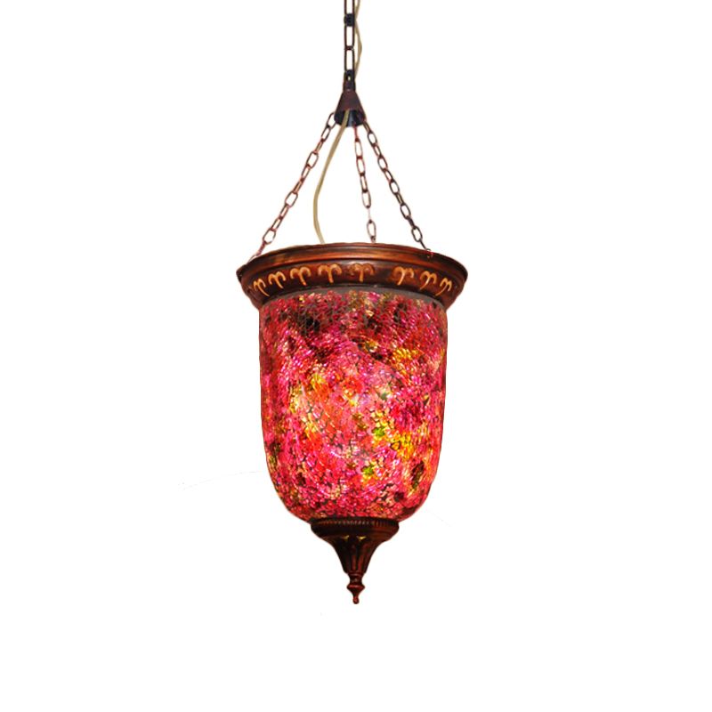 Cut Glass Red Hanging Light Urn 1 Light Vintage Down Lighting Pendant for Hallway