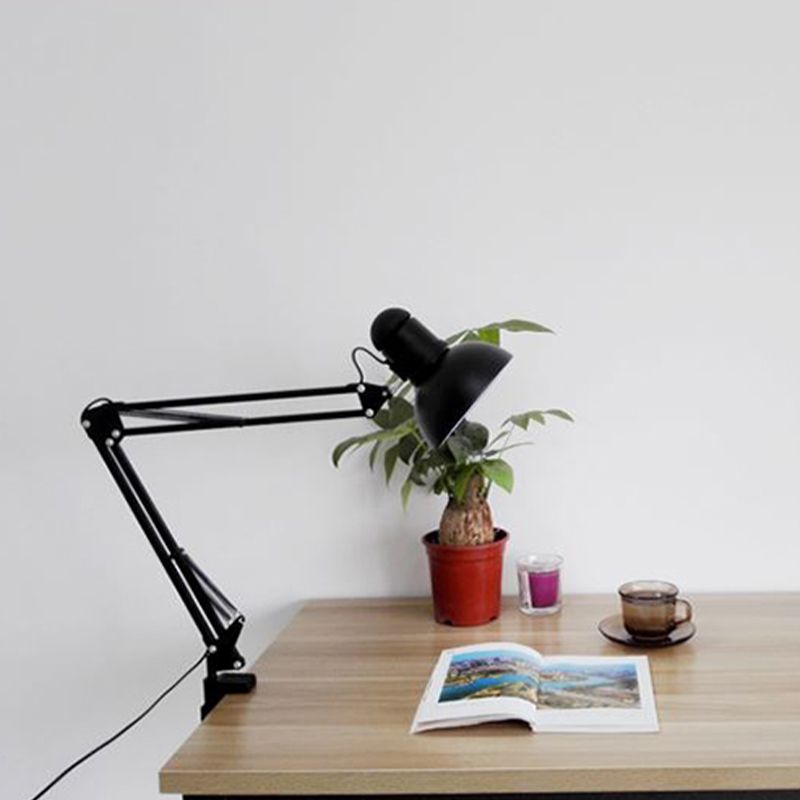 Adjustable Dome Shade Desk Lamp Simple Style Metallic 1 Light Black/Red Reading Book Light for Study Room