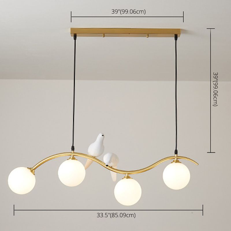 Branch and Bird Island Light Minimalist Metal Diner Pendente soffitto con sfera Opal Glass Shade