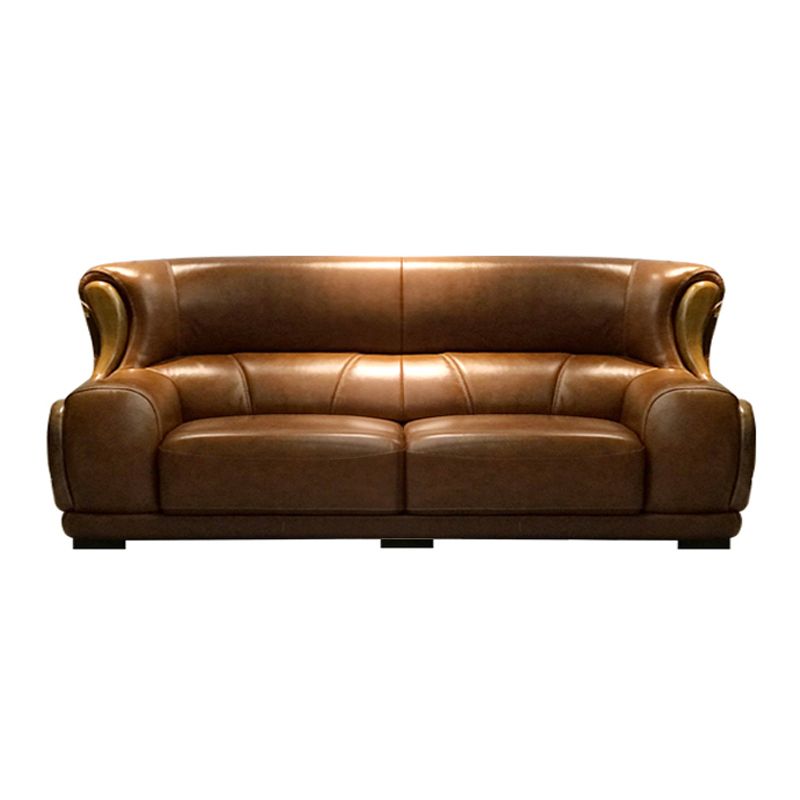Genuine Leather Round Arm Sectionals Dark Brown 36.61"High Cushion Back Sofa