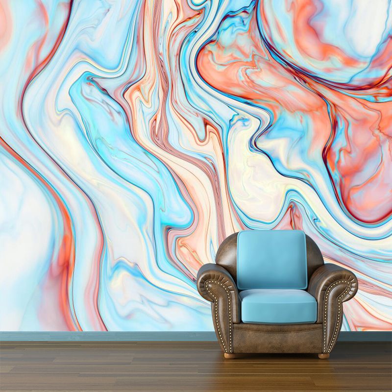 Modern Art Water Drawing Mural Orange-Blue Water Resistant Wall Decor for Bedroom