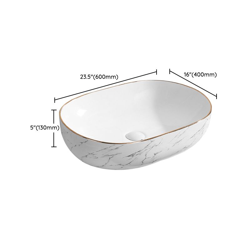 Contemporary Bathroom Sink Pop-Up Drain Porcelain Rectangular Vessel Bathroom Sink