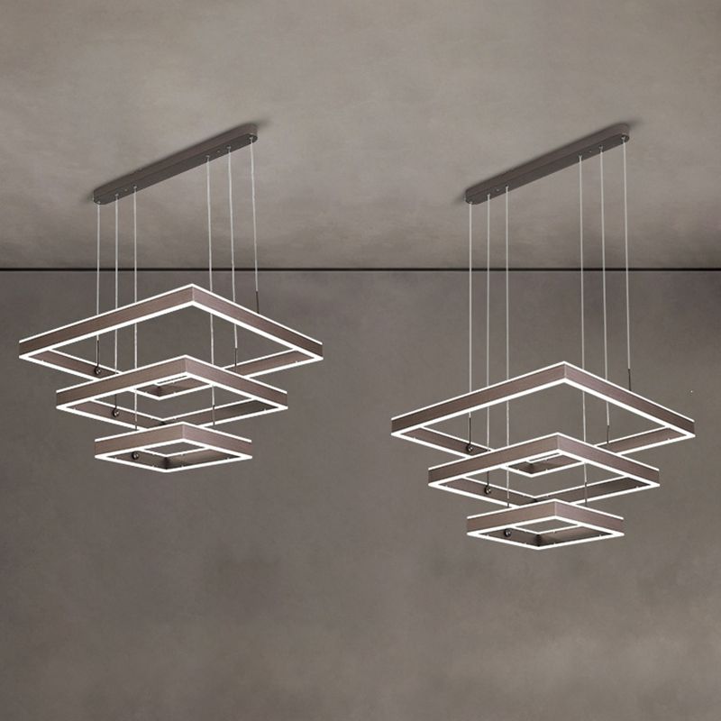 Minimalist Square Suspension Lamp Metal Multi-Layered LED Chandelier for Living Room