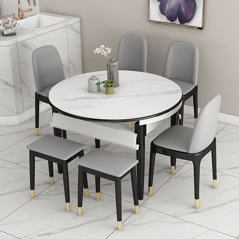Slate and Wood Table Contemporary Retractable Round Dining Table