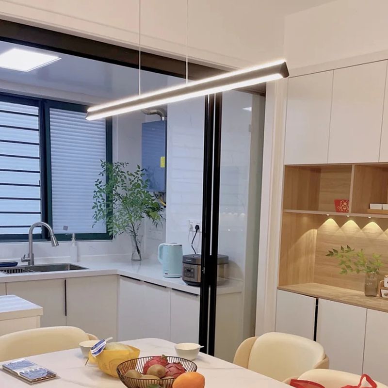 Modern Metal Island Lamps Linear 2-Head Restaurant Pendant Lights with Acrylic Shade