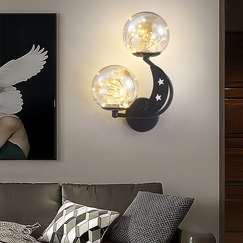 Modern Creative LED Wall Sconce Wrought Iron Globe Wall Lamp with Clear Glass Shade