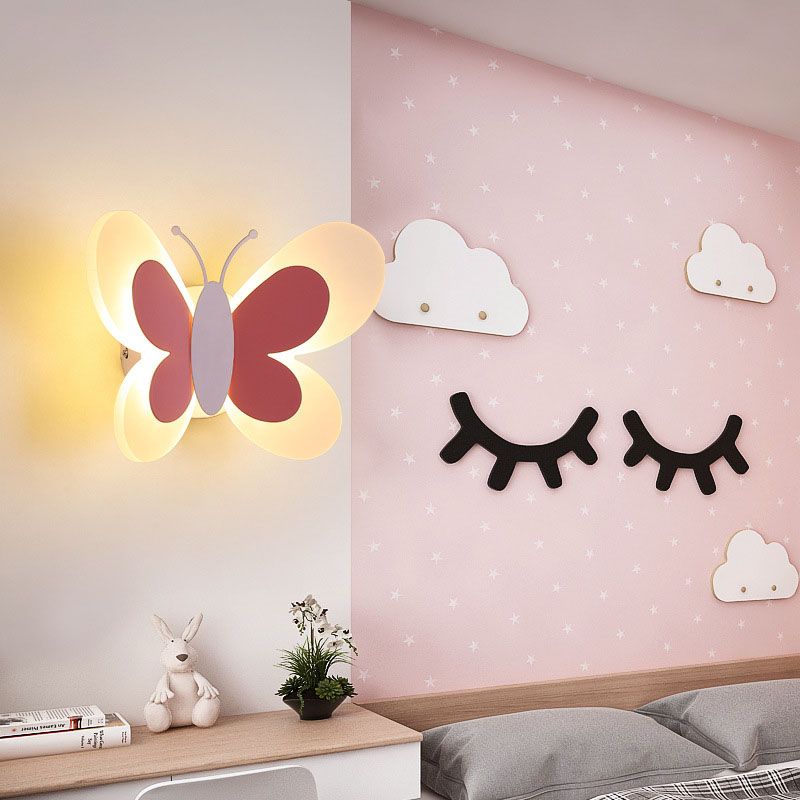 Cartoon Acrylic Wall Lighting 1-Light Butterfly Sconce Light for Children's Room