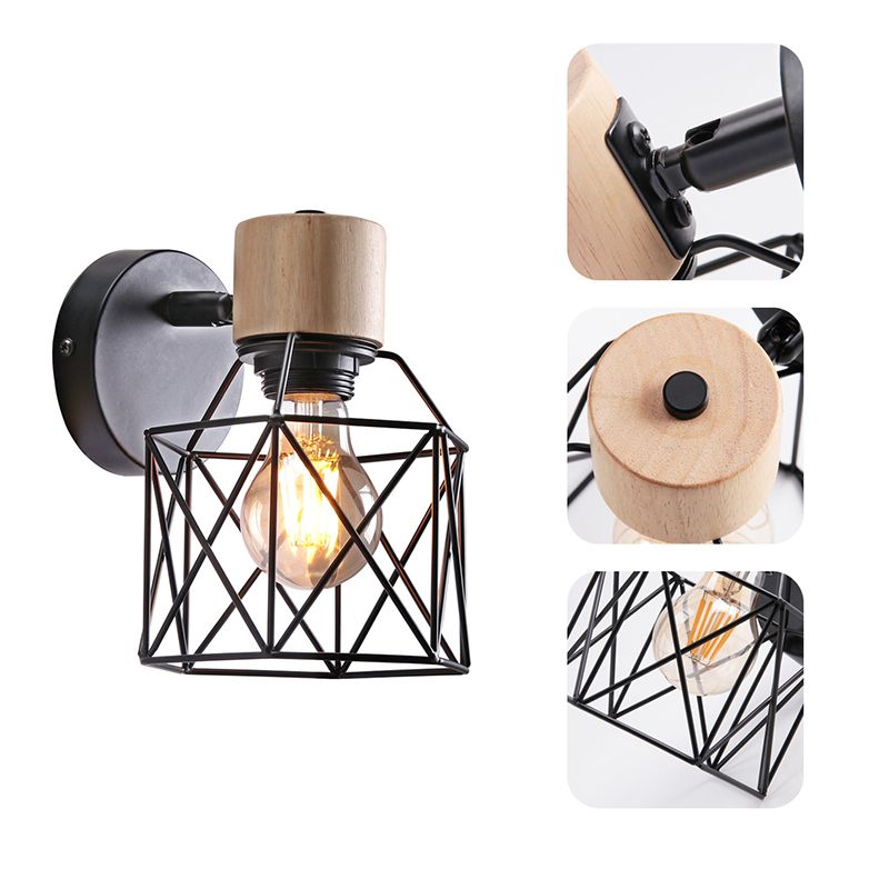 Industrial Wall Lighting Fixture Wooden Wall Light Sconce for Bedroom