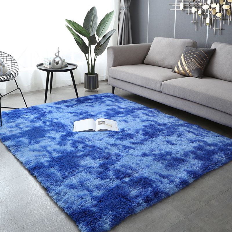Minimalist Living Room Rug Simple Tie Dye Print Carpet Polyester Shag Rug with Non-Slip Backing