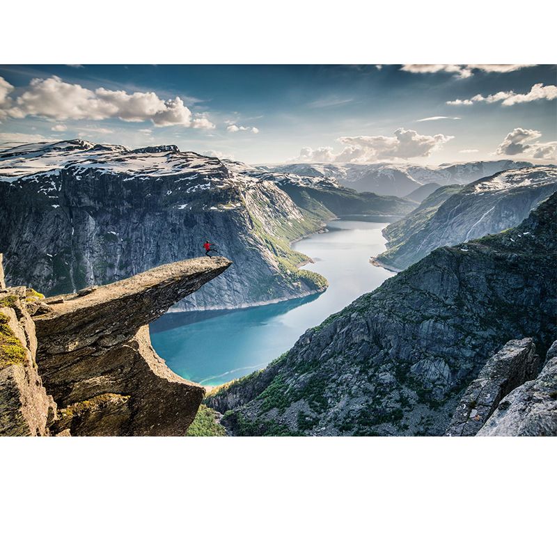 Modern Wide River Mountain Mural Decal Grey Bedroom Wall Art, Custom Size Available