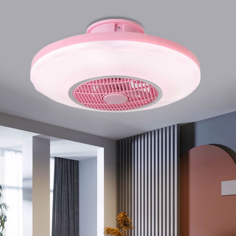 Éclair de ventilateur suspendu à LED moderne Blanc / rose / bleu lampe montée sur monté à chasse d'ovale avec nuance en acrylique pour salle à manger, 19,5 "de large
