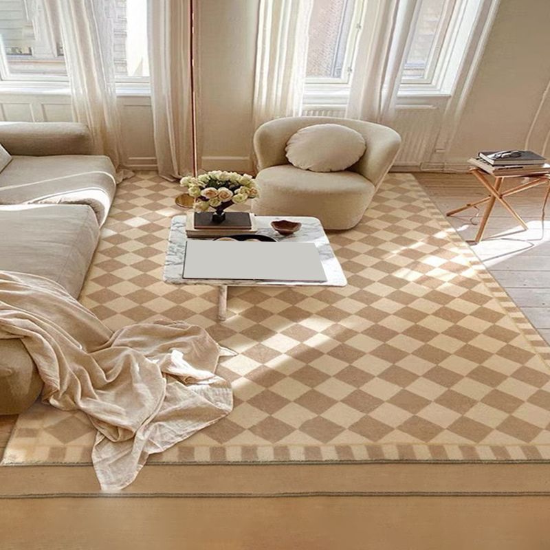 Minimalist Tribal Diamond Rug Beige Polyester Area Rug Stain Resistant Rug for Bedroom
