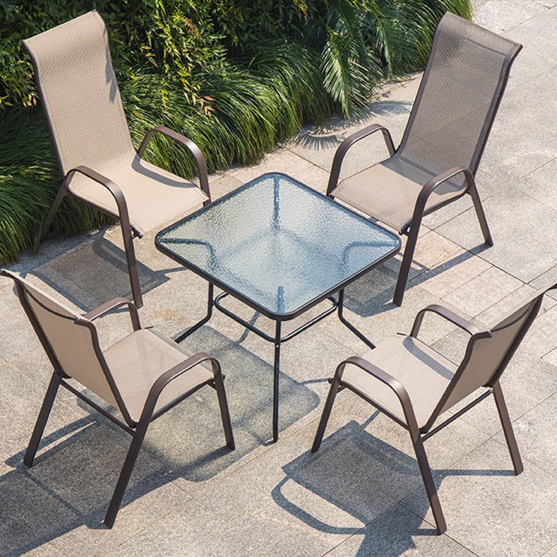 Stacking Patio Arm Chair Modern Metal Brown UV Resistant Dining Armchair
