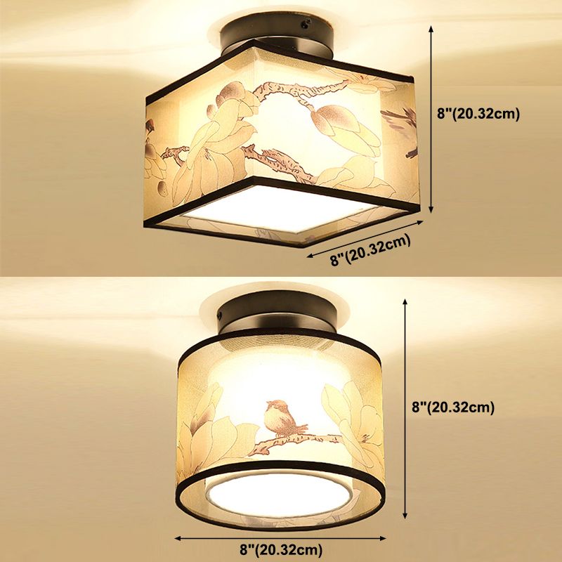Fabric Light Fixtures Asia Style Fabric Flush Light for Living Room Dinning Room