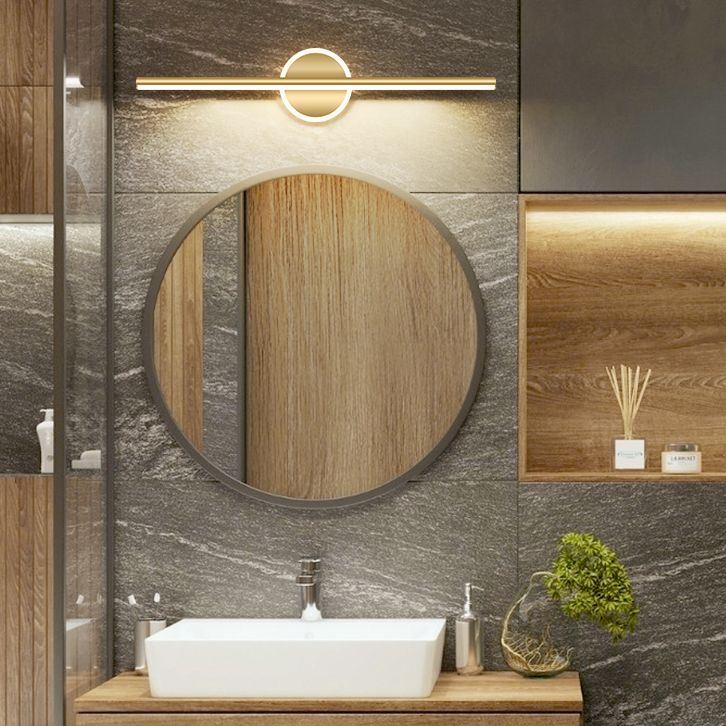 Lampade per vanità per bagno lineare in stile Luxury Mid-secolo Lampadele per vanità in metallo con finitura oro in oro