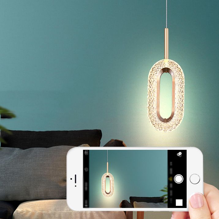 Contemporary Style Oval Shape Pendant Lights Metal Hanging Lamps in Gold